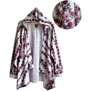 Gray Floral Hooded Open Cardigan Sweater Pink Cottagecore Db Sunday Plus Size 3X